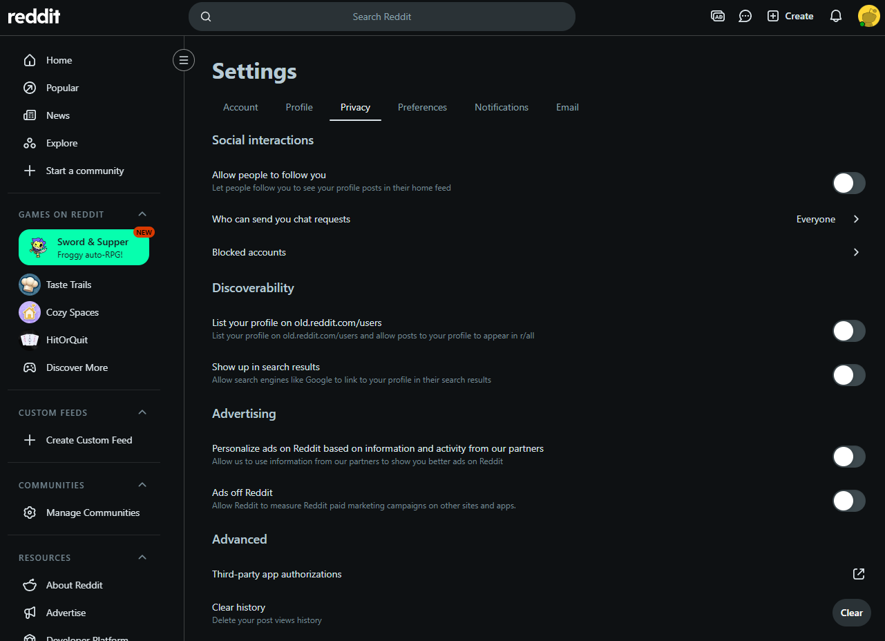 Step 4: the same Privacy tab with all five switches off