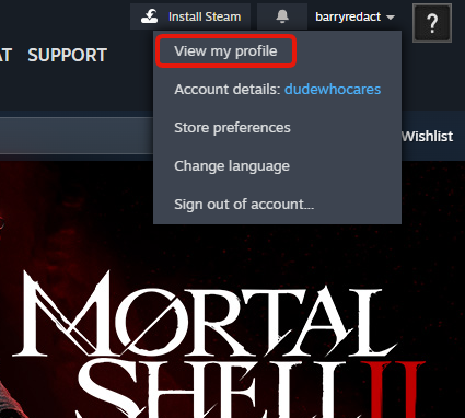 Step 4: the account menu, with View my profile at the top